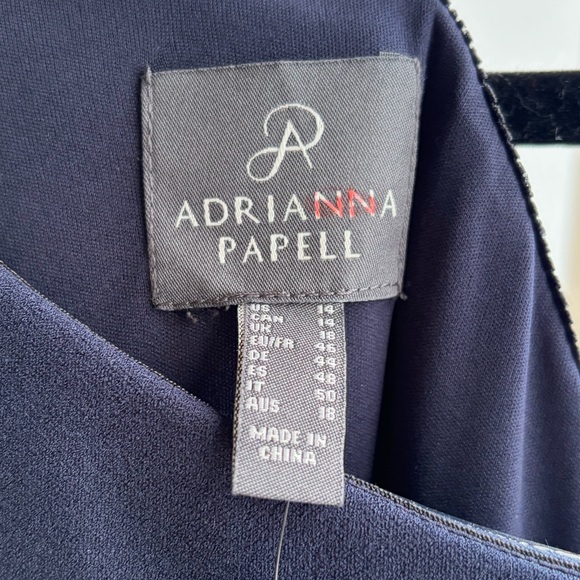 🆕 Adrianna Papell OneShoulder Chiffon Maxi Gown Midnight Navy Size 14 Dress - Picture 13 of 16